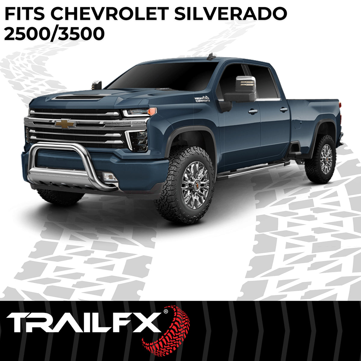 TrailFX Bull Bar For Chevrolet Silverado 2500 HD, Chevrolet Silverado 3500 HD - 3 Inch Diameter, With Skid Plate, With Holes For Optional (B0040S)
