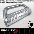 TrailFX Grille Guard For Ford Bronco Sport - 3 Inch Diameter, With Skid Plate, With Holes For Optional (B0042S)