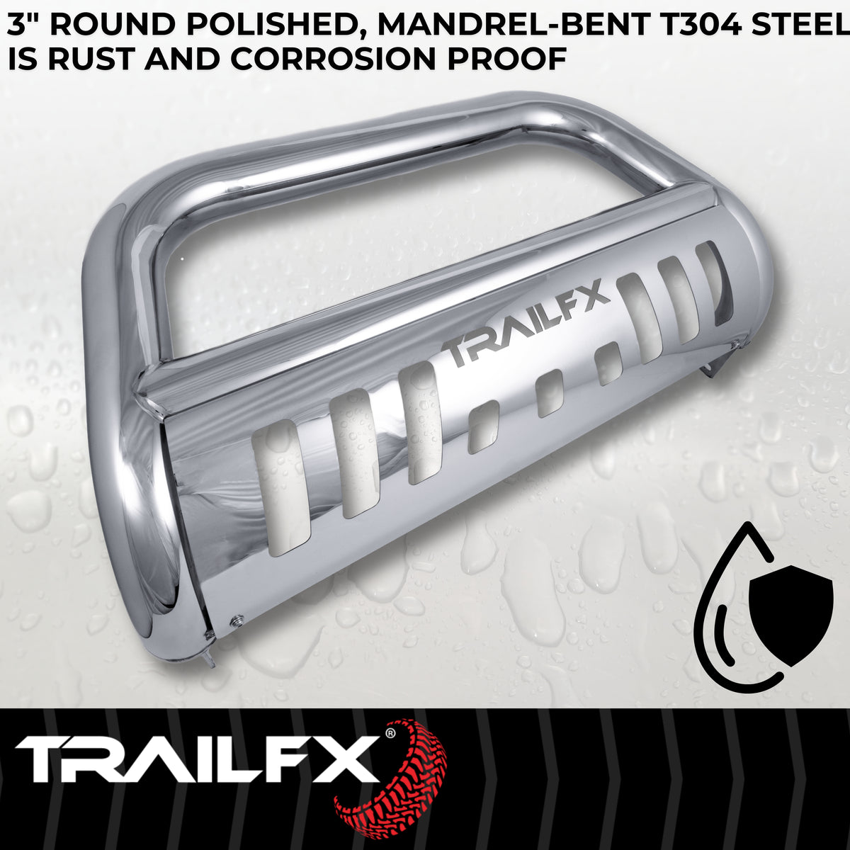 TrailFX Bull Bar For Toyota Tundra - 3 Inch Diameter, With Skid Plate, With Holes For Optional (B0044S)