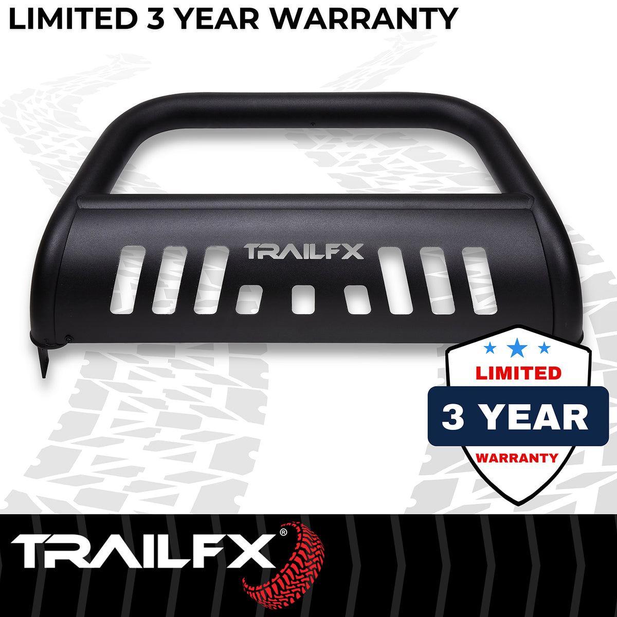 TrailFX Bull Bar For Toyota Tundra - 3 Inch Diameter, With Skid Plate, With Holes For Optional (B0044T)