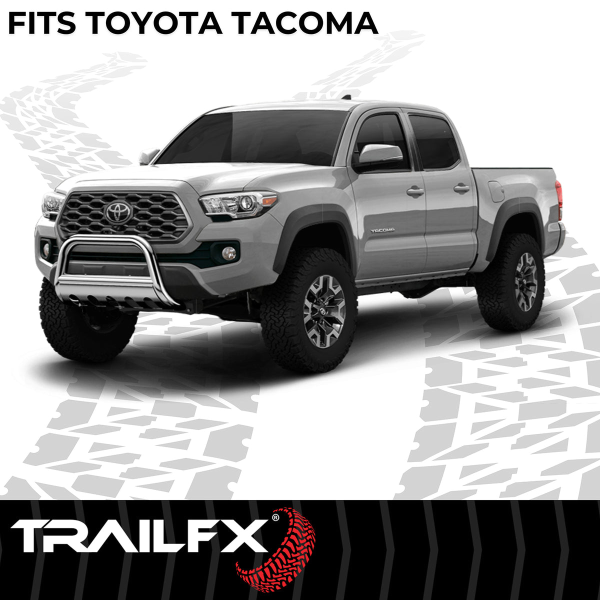 TrailFX Bull Bar For Toyota Tacoma - 3 Inch Diameter, With Skid Plate, With Holes For Optional (B0045S)
