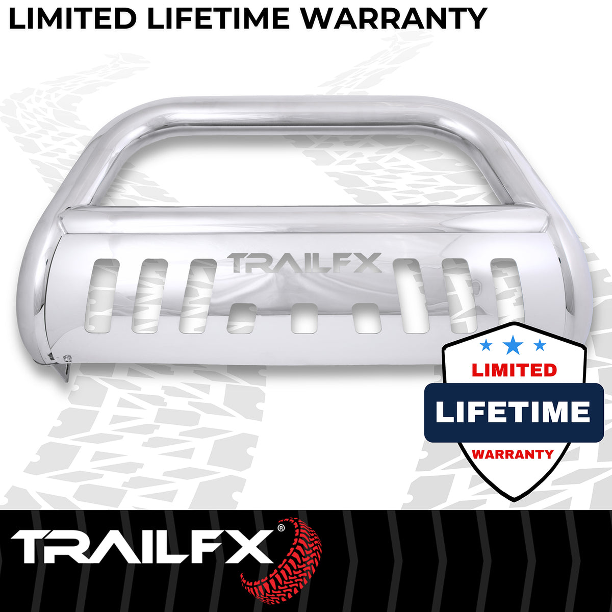 TrailFX Bull Bar For Toyota Tacoma - 3 Inch Diameter, With Skid Plate, With Holes For Optional (B0045S)