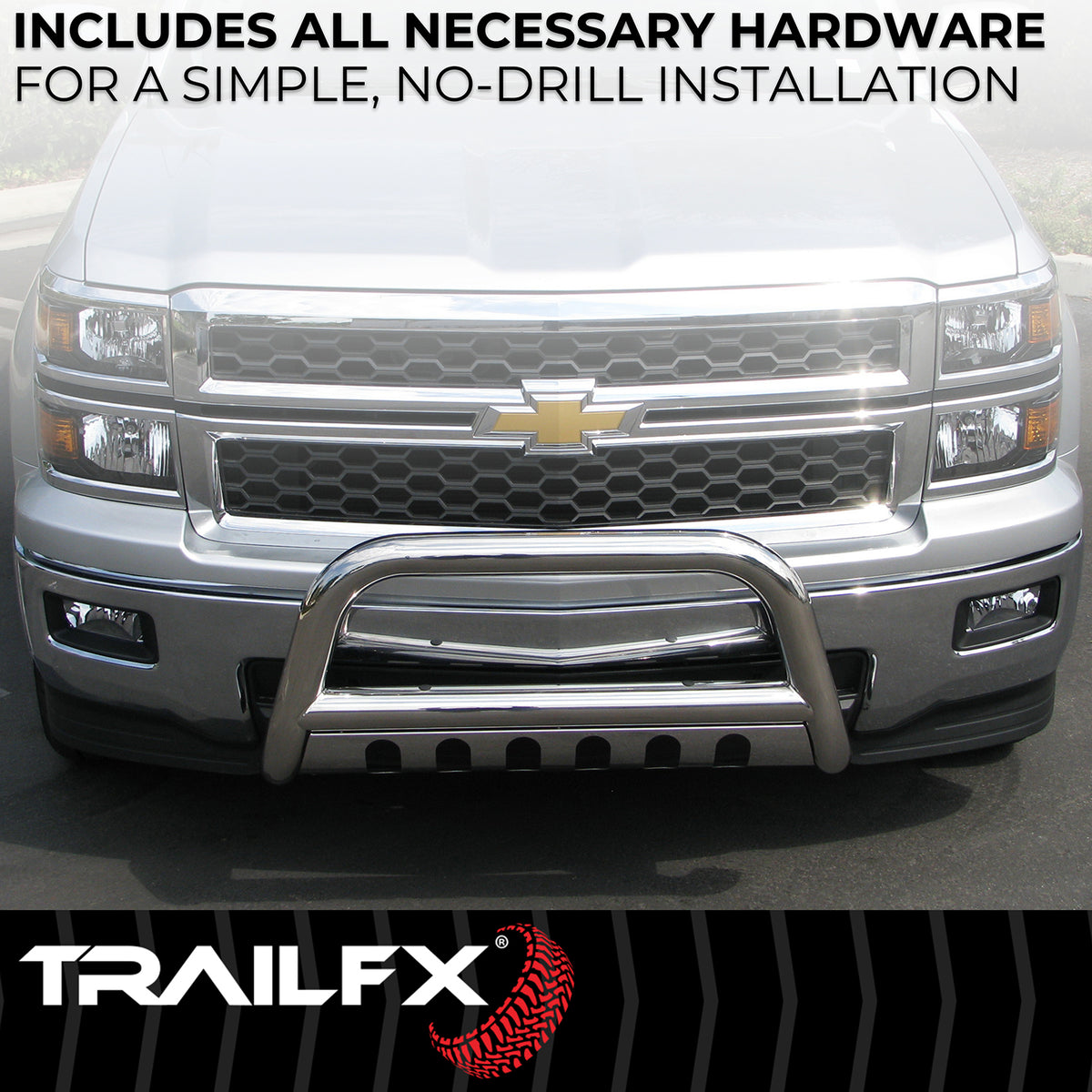 TrailFX Bull Bar For Toyota Land Cruiser - With Skid Plate, With Holes For Optional Lighting, 6-1/2 (B0046S)