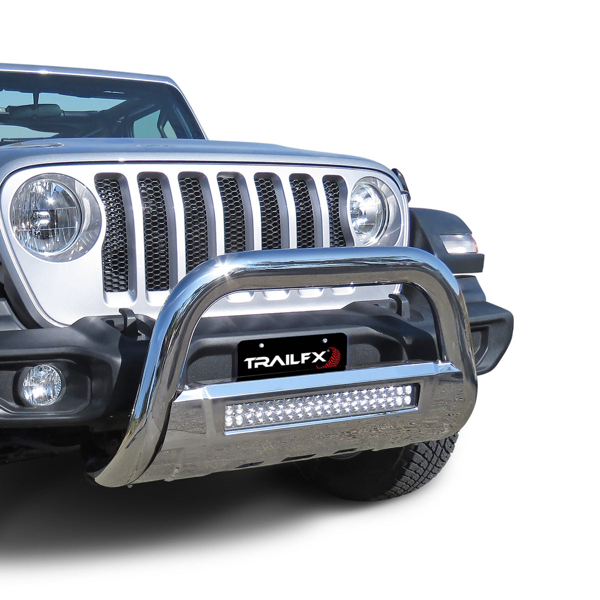 TrailFX Bull Bar For Jeep Gladiator, Jeep Wrangler - 3-1/2 Inch Diameter, With Skid Plate, Without Light Bar (B1613S)