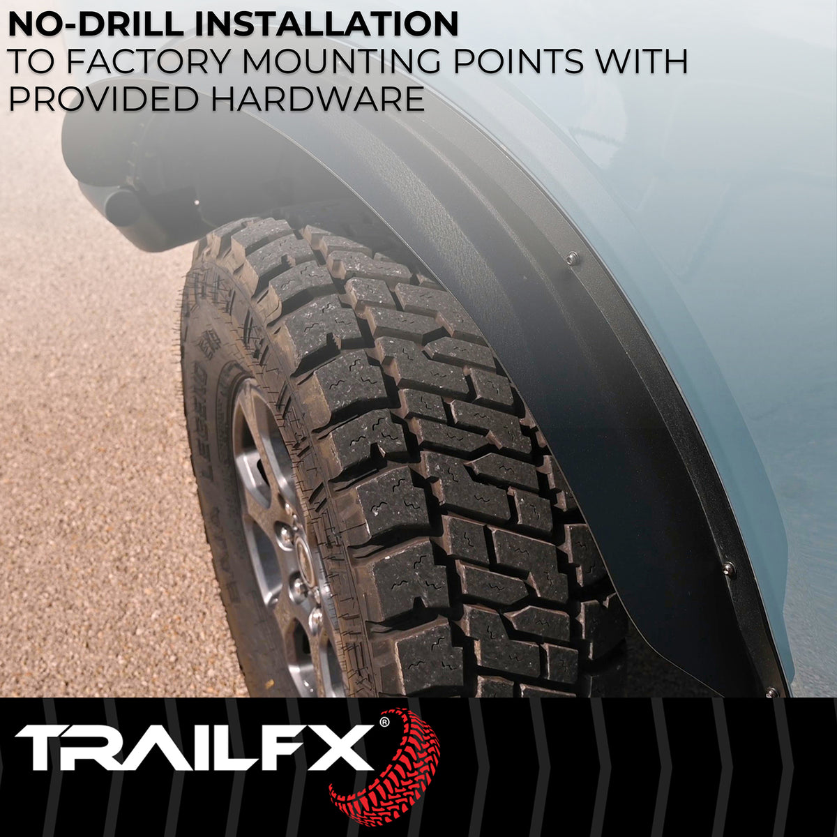 TrailFX Fender Flare For Ford Bronco - 5 Inch Tire Coverage, Powder Coated, Matte Black, Steel (BR005T)