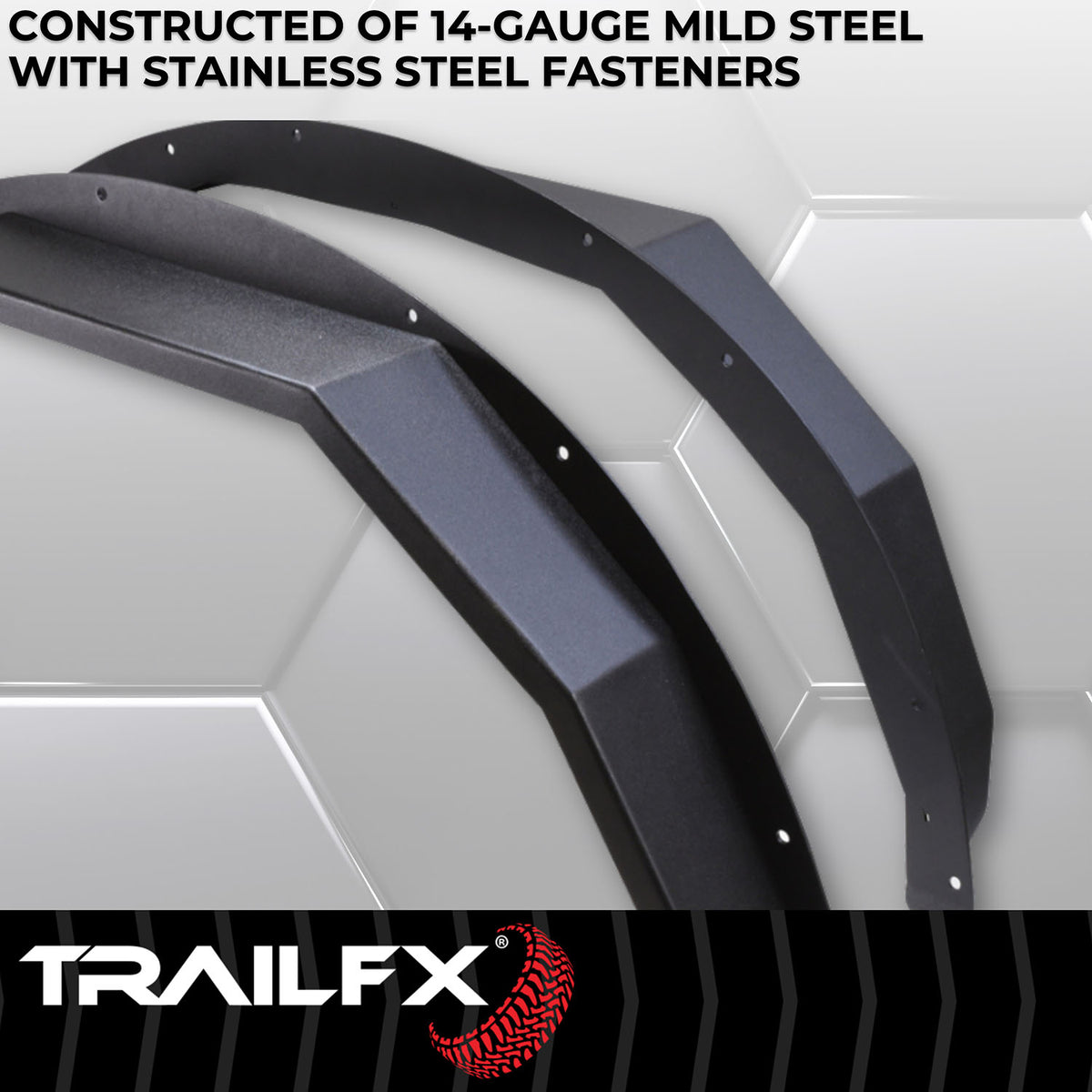 TrailFX Fender Flare For Ford Bronco - 5 Inch Tire Coverage, Powder Coated, Matte Black, Steel (BR007T)