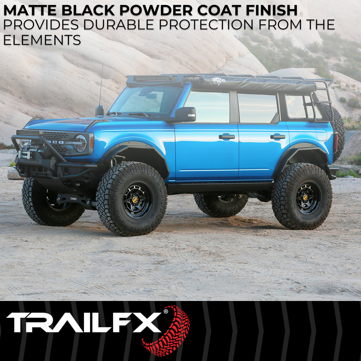 TrailFX Fender Flare For Ford Bronco - 4-3/4 Inch Tire Coverage, Powder Coated, Matte Black (BR008T)