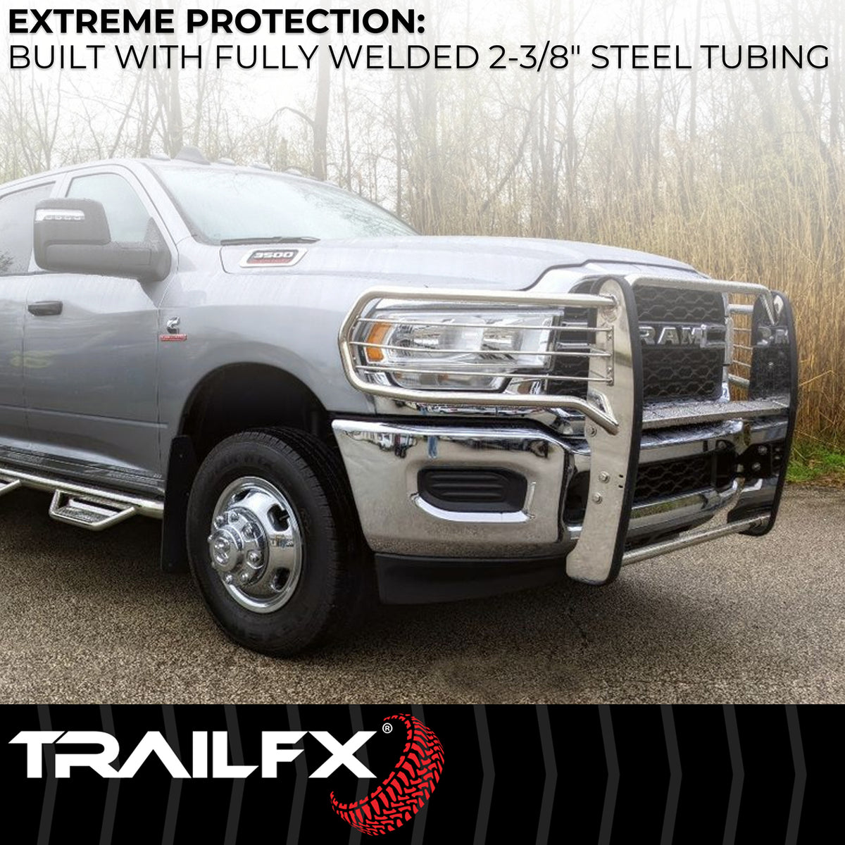 TrailFX Grille Guard For Nissan Frontier - 1-1/2 Inch Diameter, With Brush Guard, Without Skid Plate (E0048S)