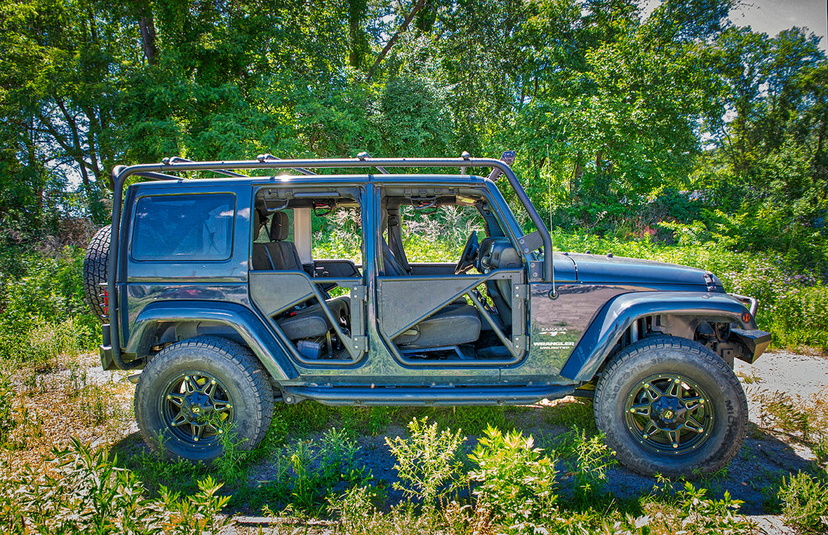 TrailFX Door For Jeep Wrangler, Jeep Wrangler JK - Tubular Full Door Textured Powder Coated Black Steel Set Of (J051RD)