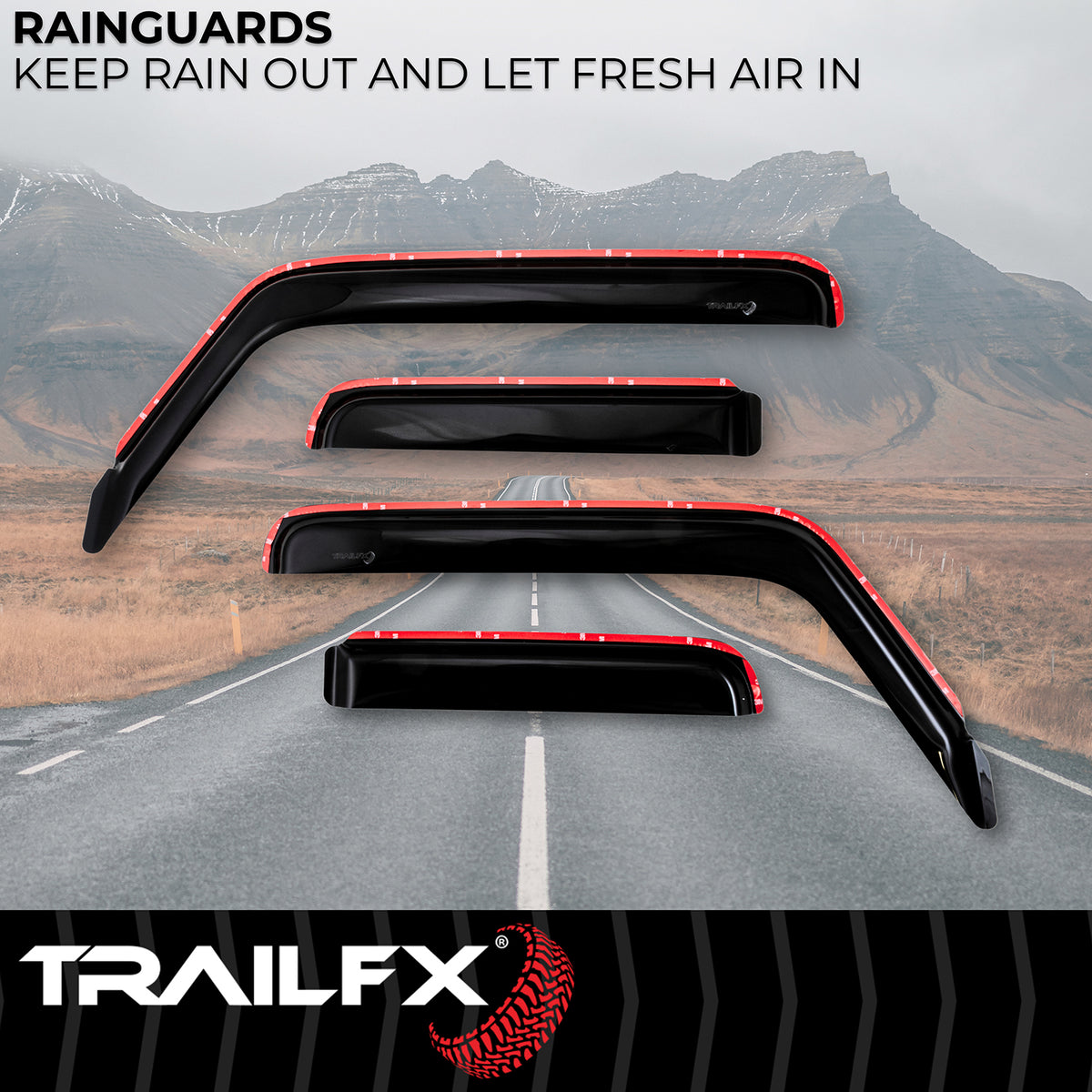 TrailFX Side Window Deflector For Jeep Gladiator, Jeep Wrangler - In-Channel, Smoke, Acrylic, Set of 4 (4811IC)