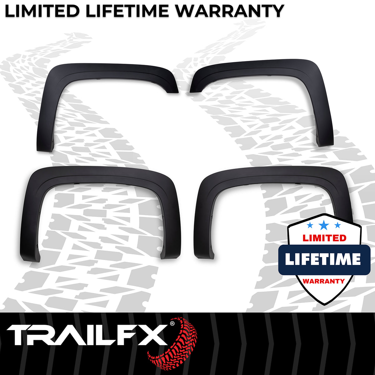 TrailFX Fender Flare For Chevrolet Silverado 1500, Chevrolet Silverado 2500 HD, Chevrolet Silverado 3500 HD - Black Smooth Paintable Finish, Extended Tire Coverage, With (TFC3001OE)