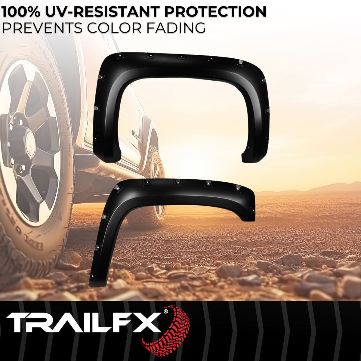 TrailFX Fender Flare For Chevrolet Silverado 1500, Chevrolet Silverado 2500 HD, Chevrolet Silverado 3500 HD - Injected Polypropylene, With Polished Stainless And Black (TFC3001S)