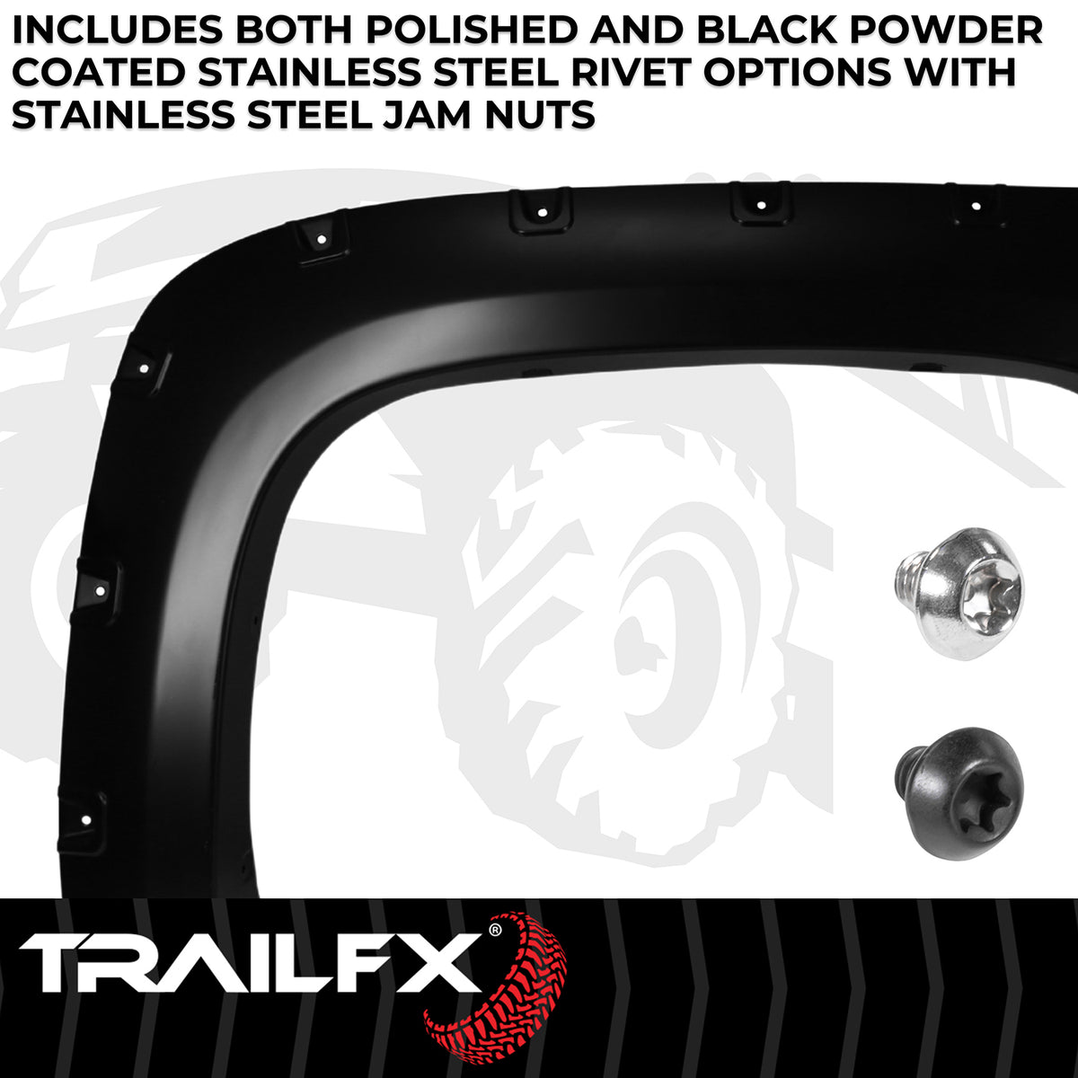 TrailFX Fender Flare For Chevrolet Silverado 1500, Chevrolet Silverado 2500 HD, Chevrolet Silverado 3500 HD - Injected Polypropylene, With Polished Stainless And Black (TFC3001S)