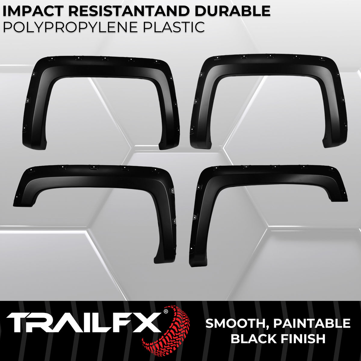 TrailFX Fender Flare For Chevrolet Trucks - Injected Polypropylene, With Polished Stainless And Black (TFC3002S)