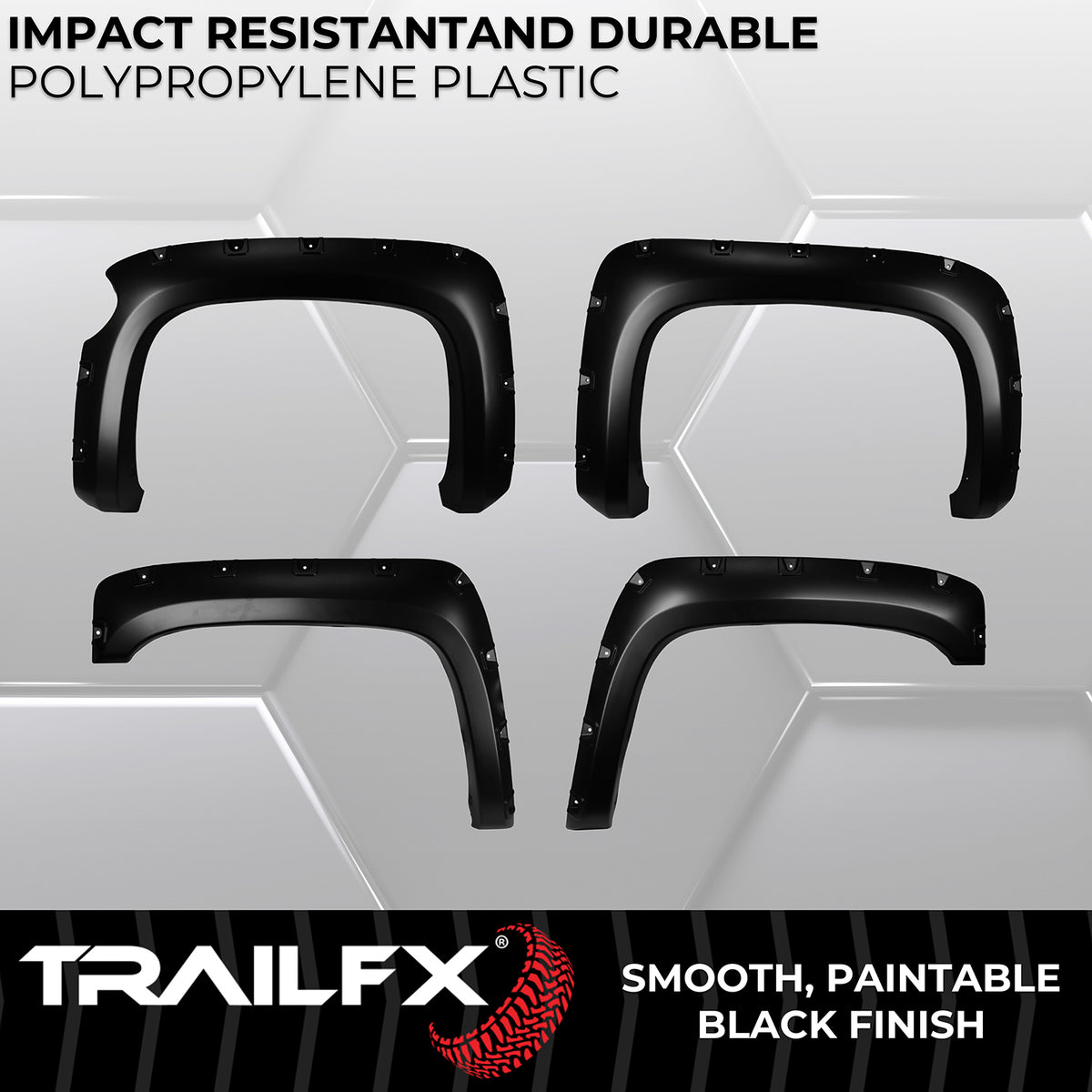 TrailFX Fender Flare For Chevrolet Silverado 1500 - Injected Polypropylene, With Polished Stainless And Black (TFC3003S)