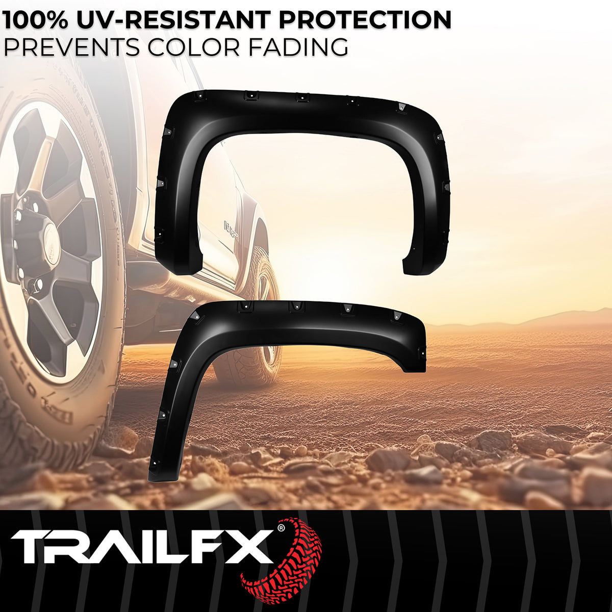TrailFX Fender Flare For Chevrolet Silverado 1500 - Injected Polypropylene, With Polished Stainless And Black (TFC3003S)