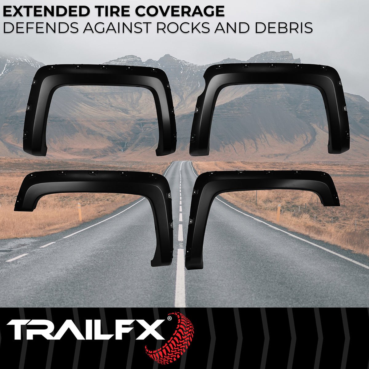 TrailFX Fender Flare For Chevrolet Silverado 1500 - Injected Polypropylene, With Polished Stainless And Black (TFC3004S)