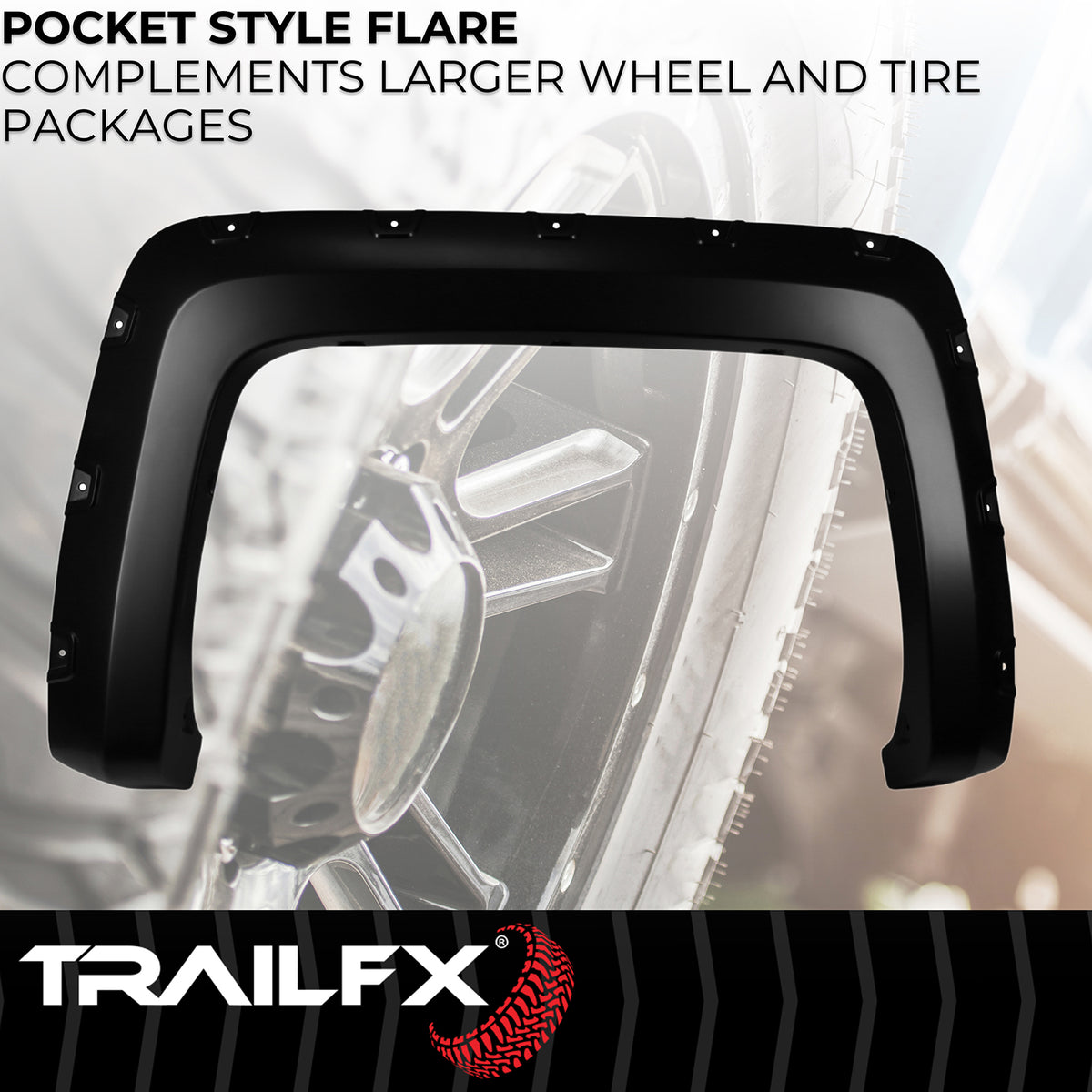 TrailFX Fender Flare For Chevrolet Silverado 1500 - Injected Polypropylene, With Polished Stainless And Black (TFC3004S)