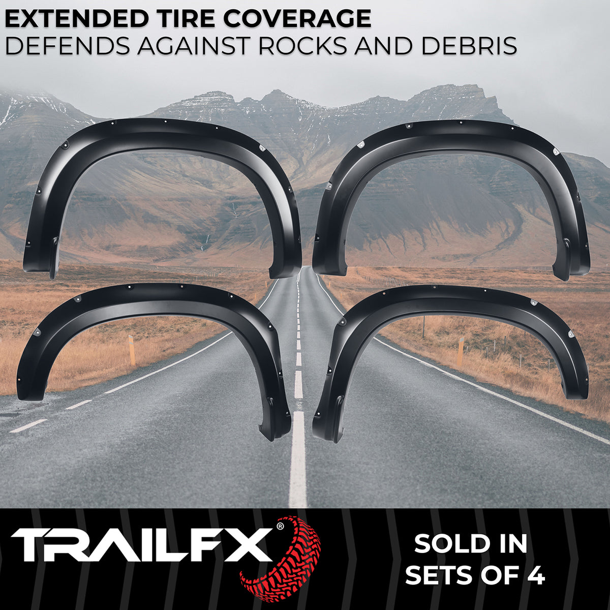 TrailFX Fender Flare For Chevrolet Silverado 1500, Chevrolet Silverado 1500 LTD - Injected Polypropylene, With Polished Stainless And Black (TFC3005S)