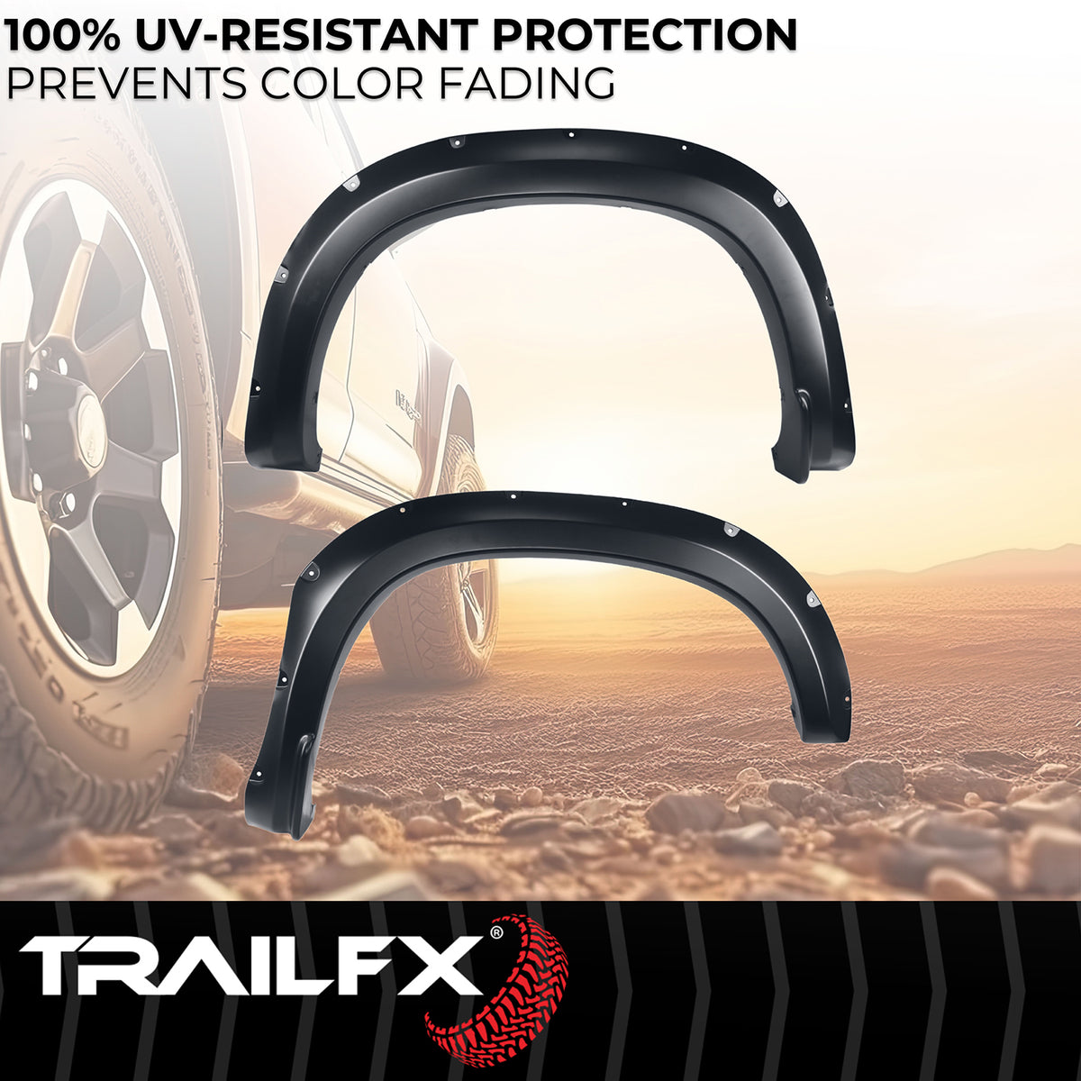 TrailFX Fender Flare For Chevrolet Silverado 1500, Chevrolet Silverado 1500 LTD - Injected Polypropylene, With Polished Stainless And Black (TFC3005S)