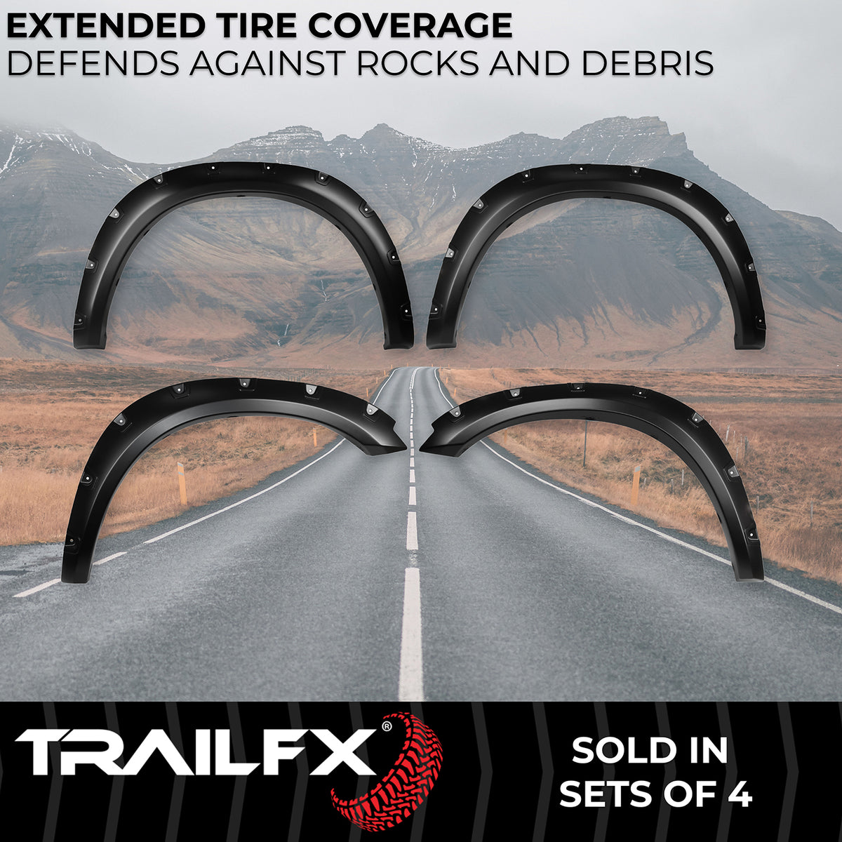 TrailFX Fender Flare For Dodge Ram 1500, Ram 1500, Ram 1500 Classic - Injected Polypropylene, With Polished Stainless And Black (TFD3002S)