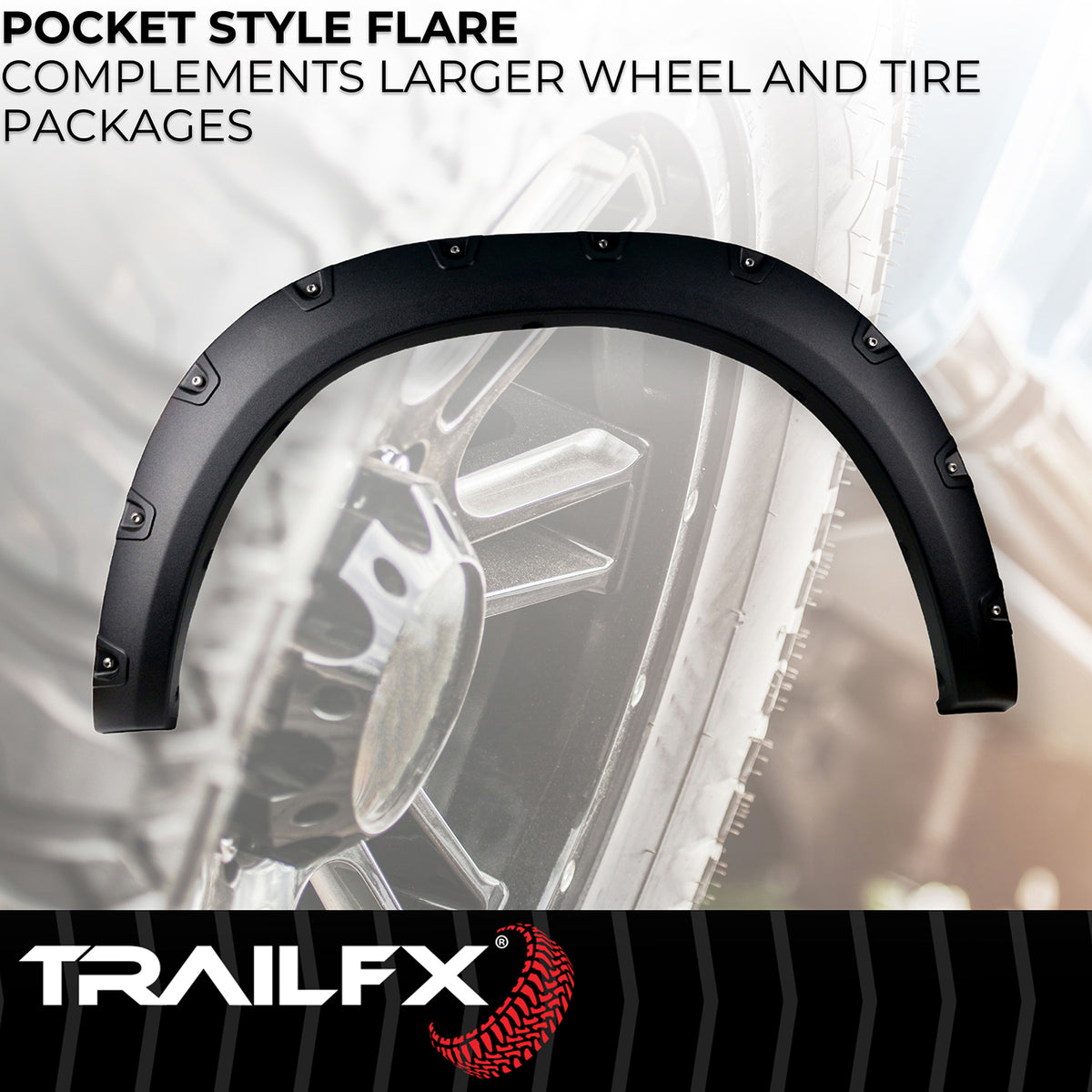 TrailFX Fender Flare For Dodge, Ram Trucks - Extended Tire Coverage, With Polished Stainless And Black (TFD3004T)