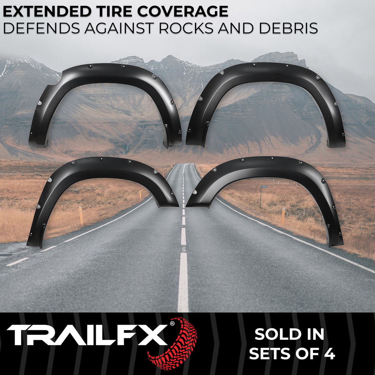 TrailFX Fender Flare For Ram 1500 - Injected Polypropylene, With Polished Stainless And Black (TFD3005S)