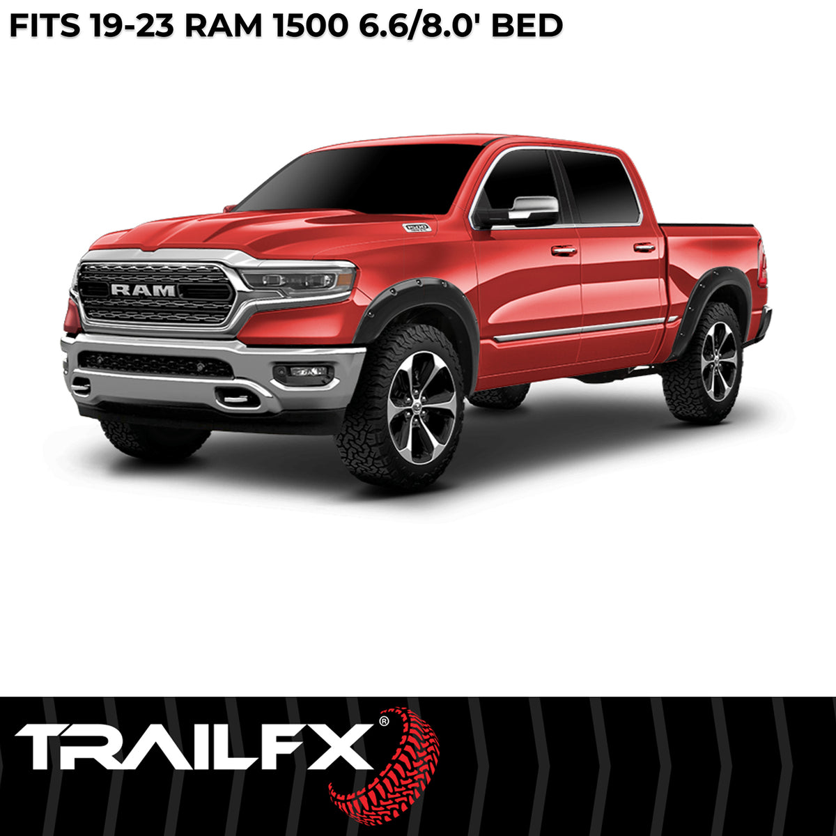 TrailFX Fender Flare For Ram 1500 - Injected Polypropylene, With Polished Stainless And Black (TFD3005S)
