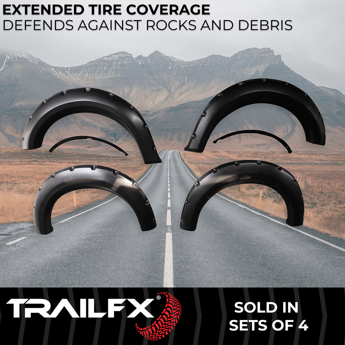 TrailFX Fender Flare For Ford F-150 - Injected Polypropylene, With Polished Stainless And Black (TFF3002S)
