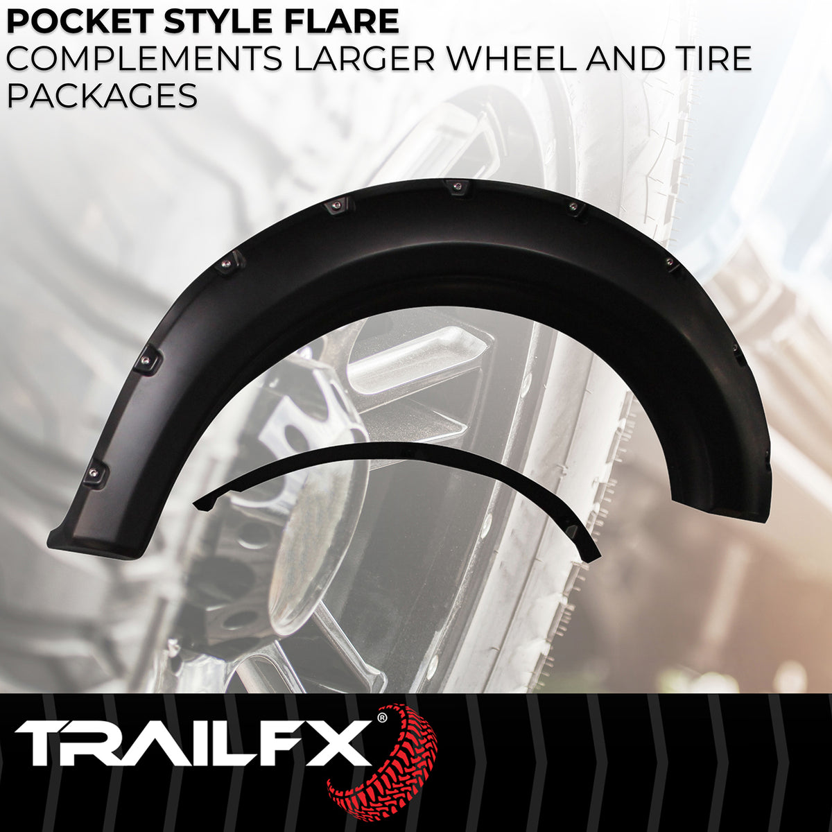 TrailFX Fender Flare For Ford F-150 - Injected Polypropylene, With Polished Stainless And Black (TFF3002S)
