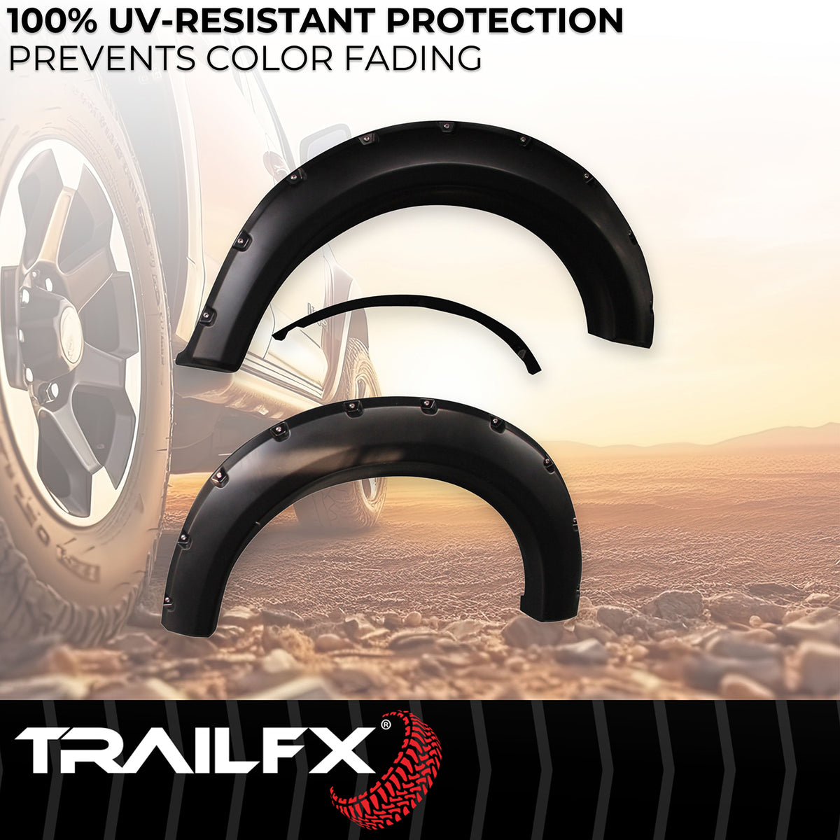 TrailFX Fender Flare For Ford F-150 - Injected Polypropylene, With Polished Stainless And Black (TFF3002S)