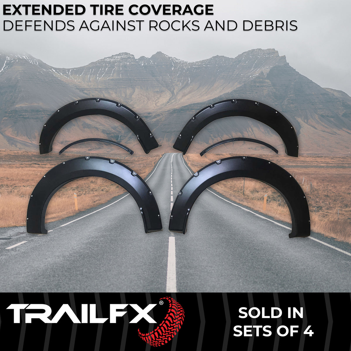TrailFX Fender Flare For Ford F-150 - Injected Polypropylene, With Polished Stainless And Black (TFF3003S)