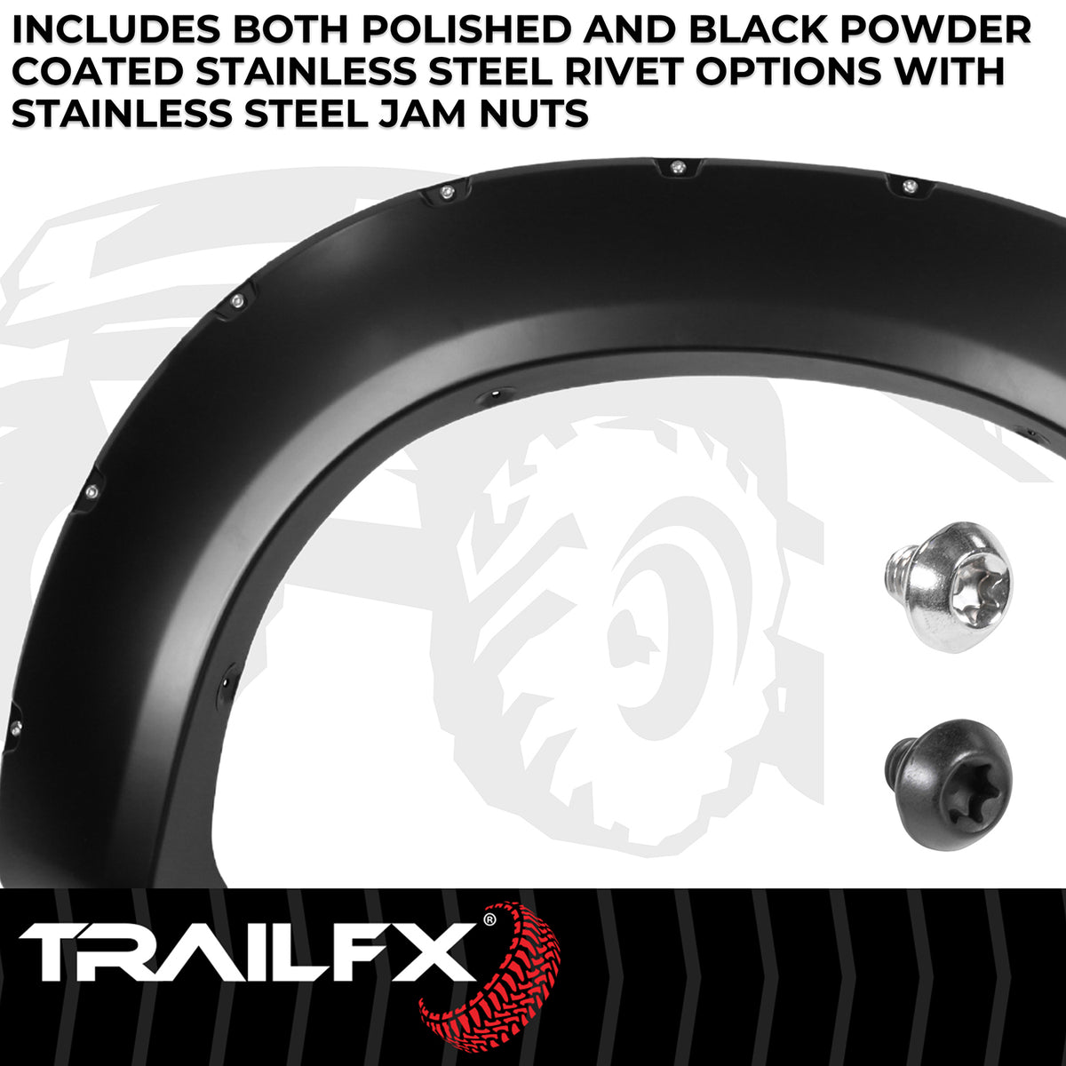 TrailFX Fender Flare For Ford F-250 Super Duty, Ford F-350 Super Duty - Injected Polypropylene, With Polished Stainless And Black (TFF3005S)