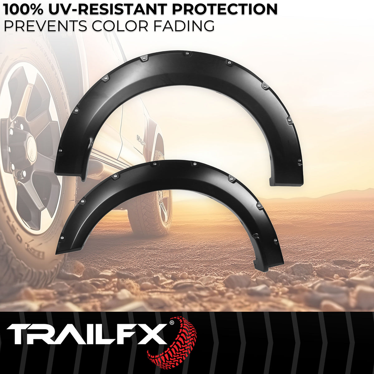 TrailFX Fender Flare For Ford F-150 - Injected Polypropylene, With Polished Stainless And Black (TFF3006S)