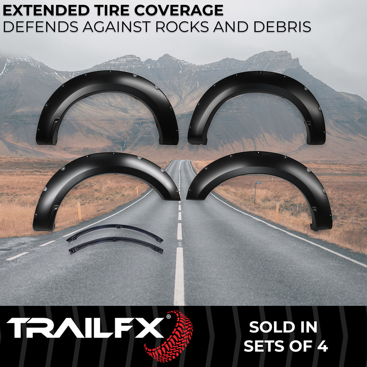 TrailFX Fender Flare For Ford F-250 Super Duty, Ford F-350 Super Duty, Ford F-450 Super Duty - Injected Polypropylene, With Polished Stainless And Black (TFF3007S)