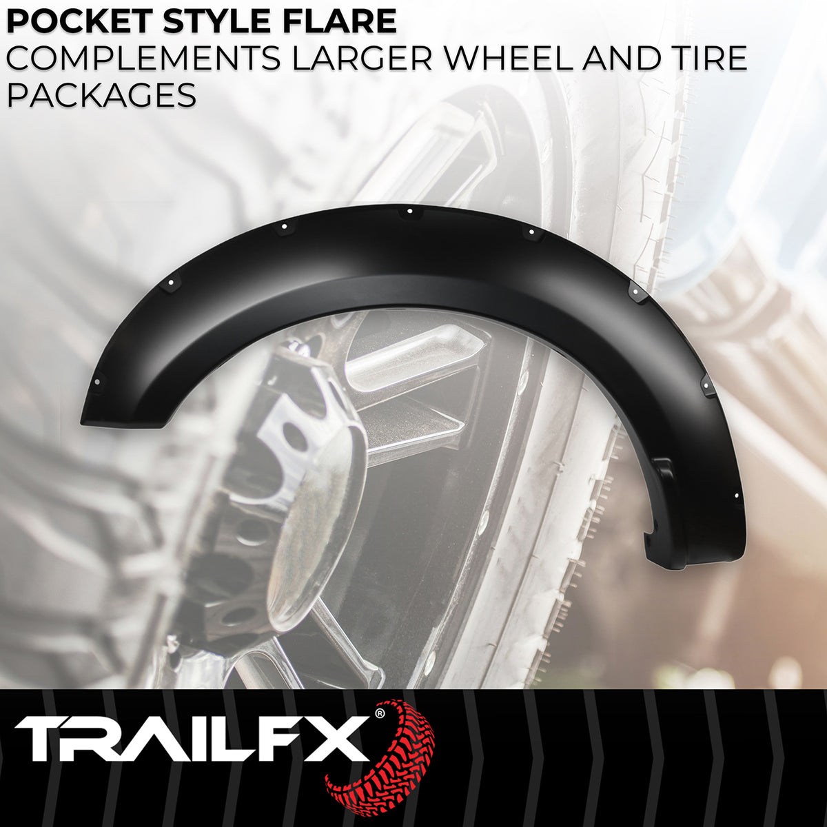 TrailFX Fender Flare For Ford F-250 Super Duty, Ford F-350 Super Duty, Ford F-450 Super Duty - Injected Polypropylene, With Polished Stainless And Black (TFF3007S)