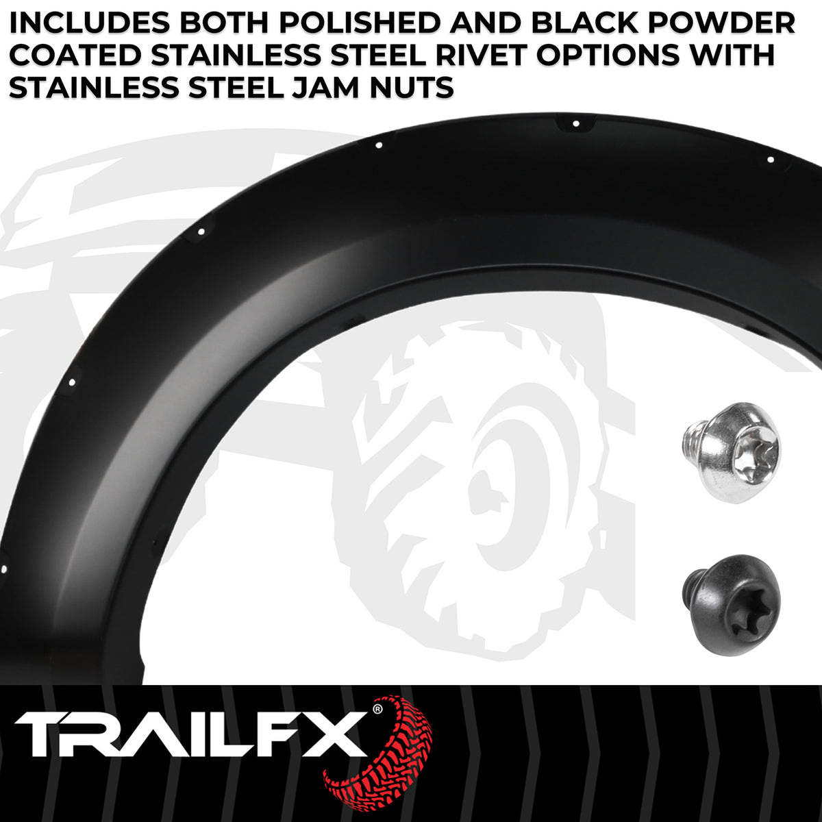 TrailFX Fender Flare For Ford F-250 Super Duty, Ford F-350 Super Duty, Ford F-450 Super Duty - Injected Polypropylene, With Polished Stainless And Black (TFF3007S)