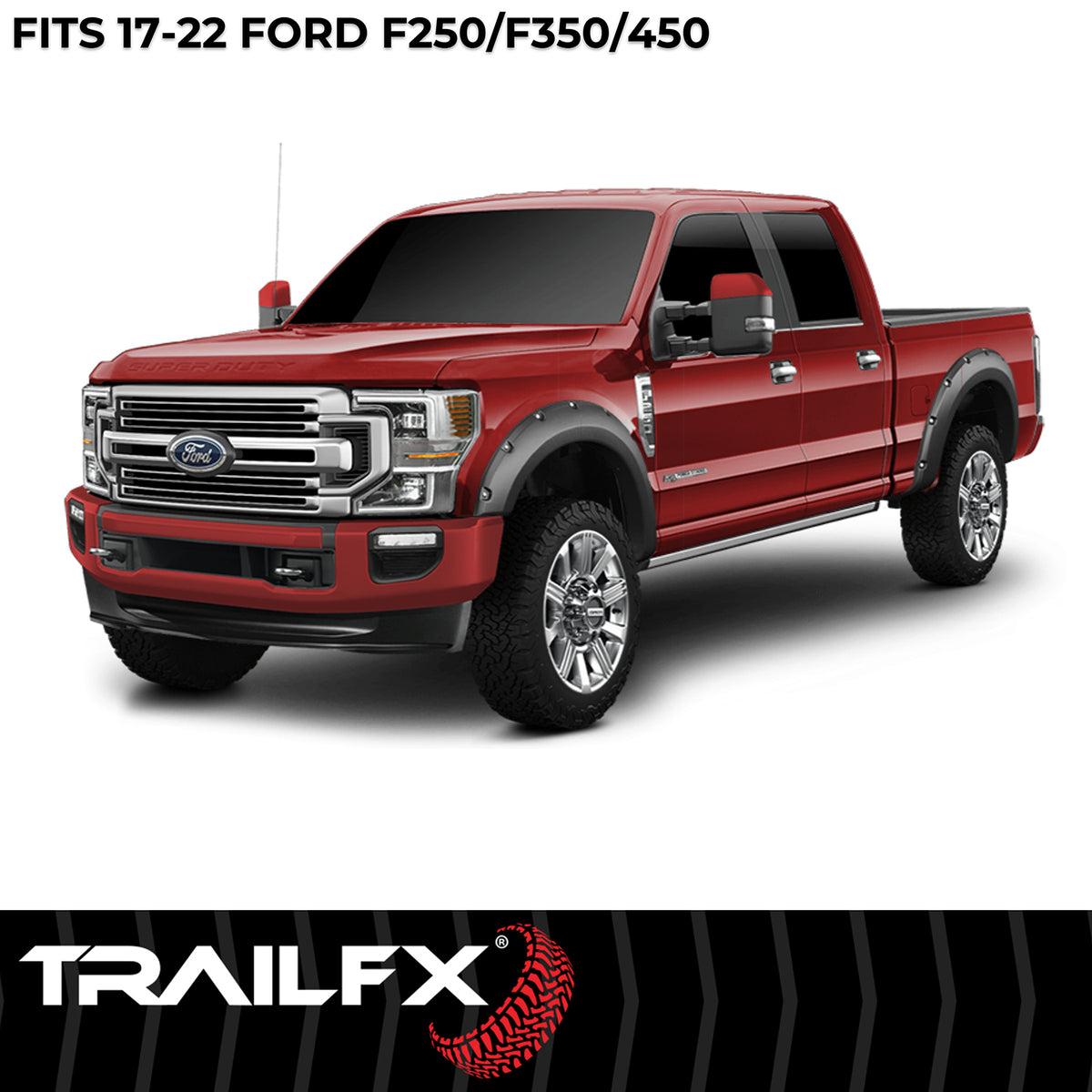 TrailFX Fender Flare For Ford F-250 Super Duty, Ford F-350 Super Duty, Ford F-450 Super Duty - Injected Polypropylene, With Polished Stainless And Black (TFF3007S)