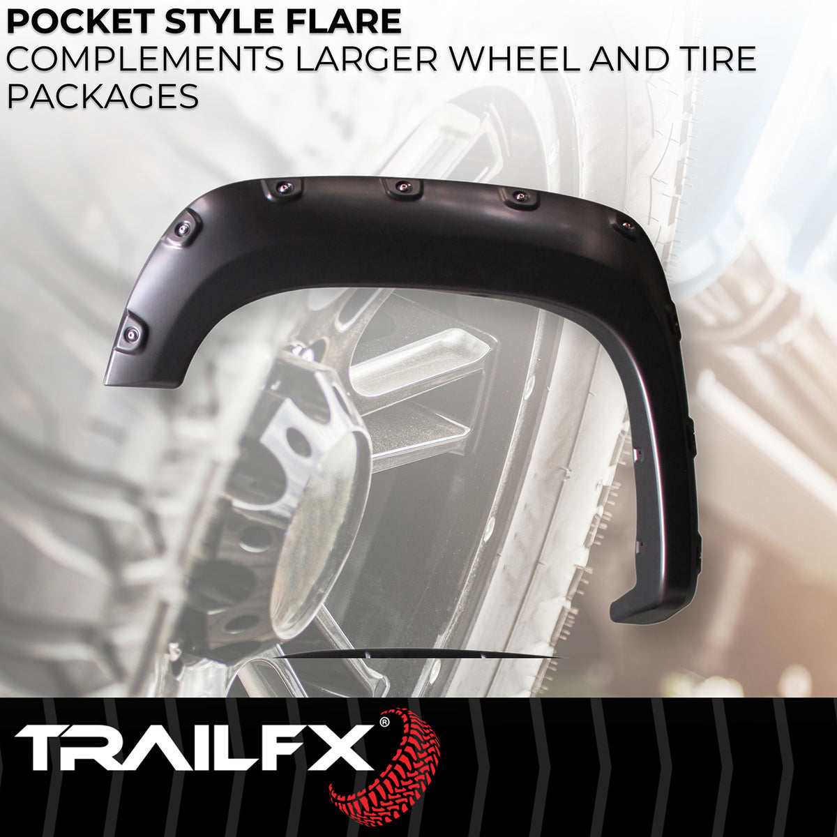 TrailFX Fender Flare For GMC Sierra 1500 - Injected Polypropylene, With Polished Stainless And Black (TFG3001S)