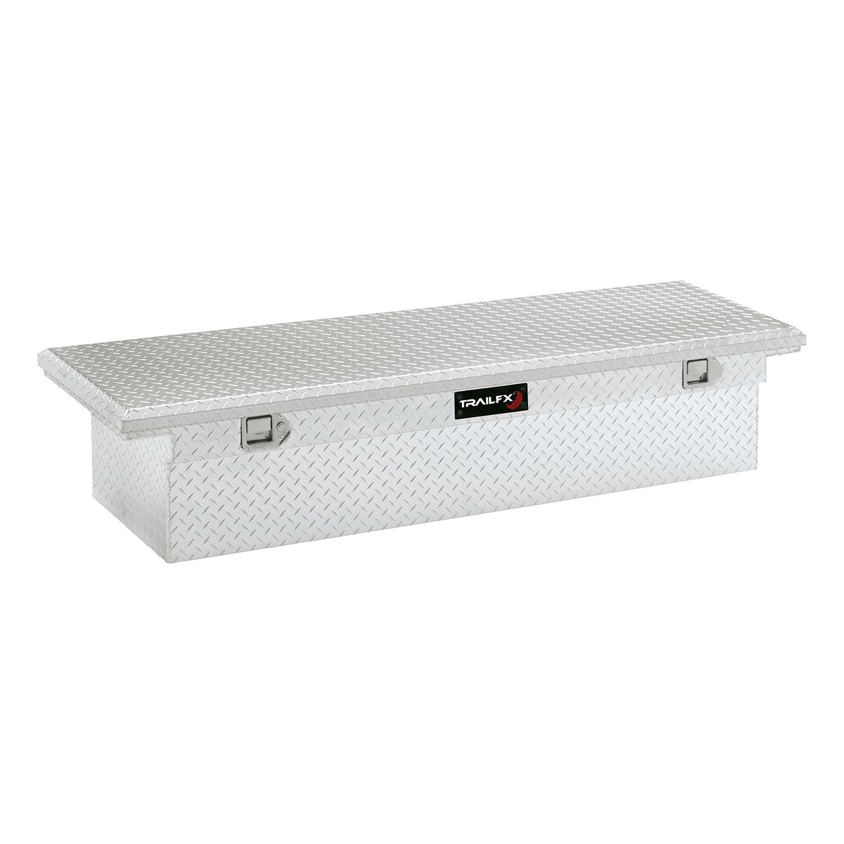 TrailFX Truck Tool Box For Dodge, Ford, Ram Trucks - Crossover- LP Single Lid With Struts Diamond Tread Bright (120721)