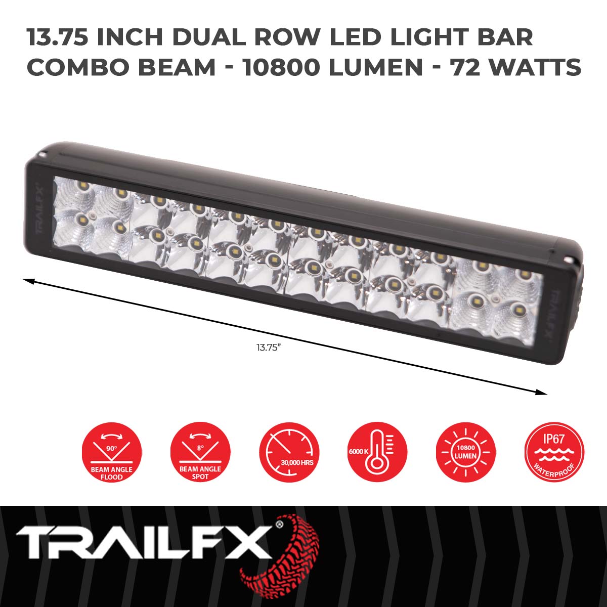 TrailFX Light Bar - 10800 Raw/ 4700 Effective Lumens, 24 Clear OSRAM LED 3 Watt (12DRSCM)