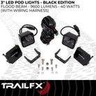 TrailFX Driving Light - 3 Inch Square, 40 Watt Blubs Amp Draw 3.4 AMP At 12 Volts (2X2BKF2)