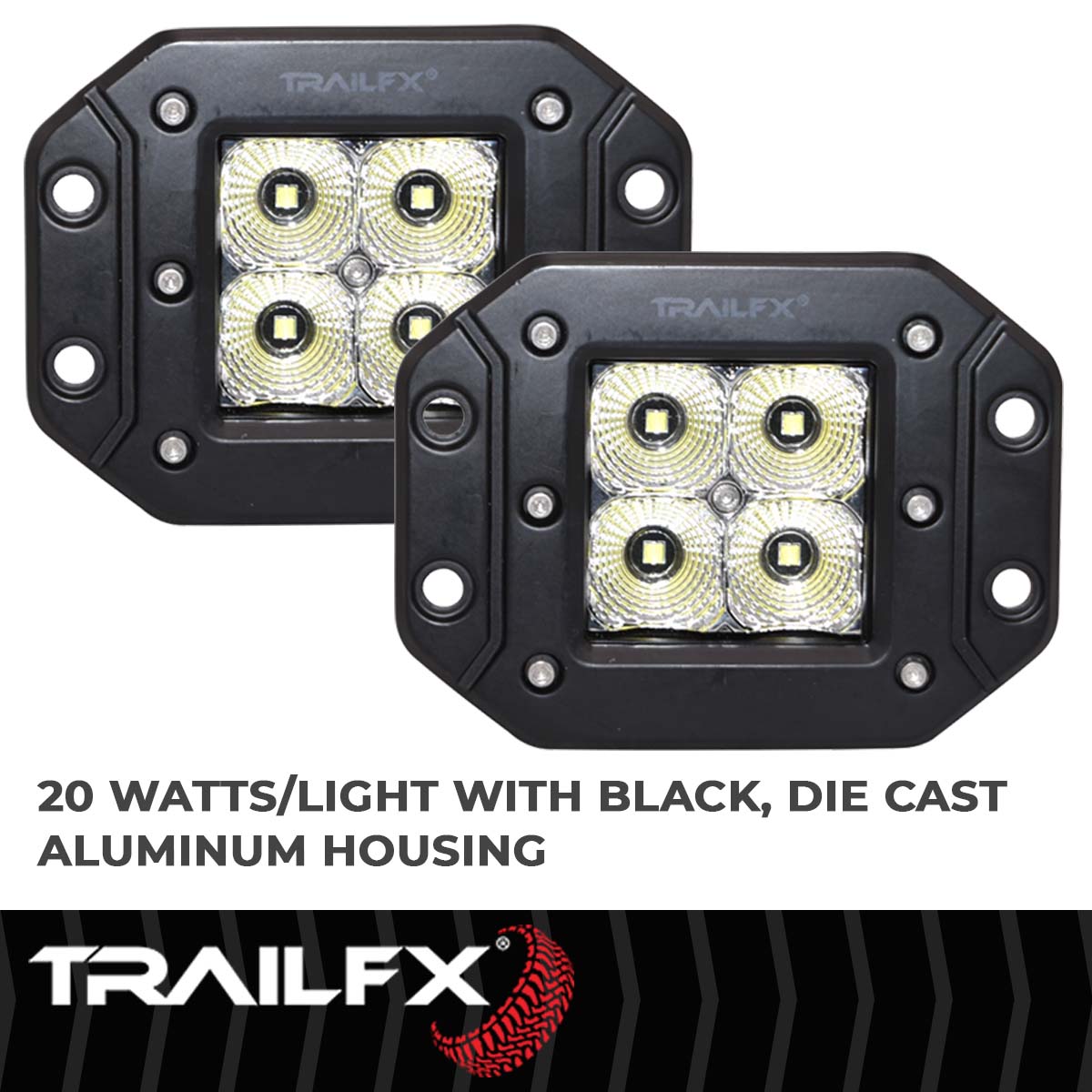 TrailFX Driving Light - 90 Degree Flood Beam, 1920 Raw Lumens/ 1200 Effective (2X2CFFMPR)