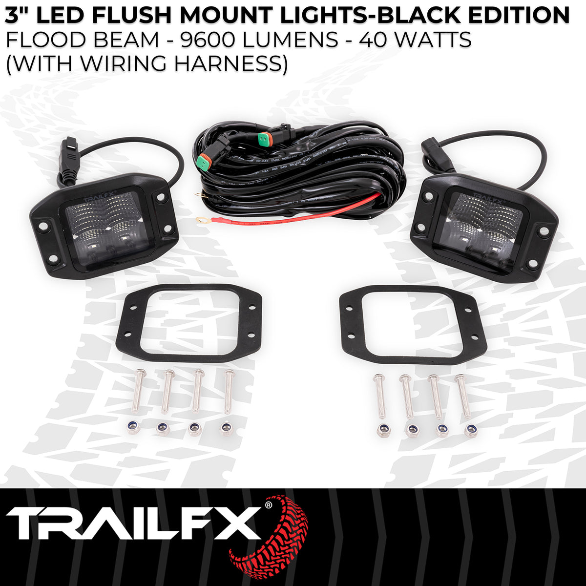TrailFX Driving Light - 3 Inch Square, 40 Watt Blubs Amp Draw 3.4 AMP At 12 Volts (2X2FMBKF2)