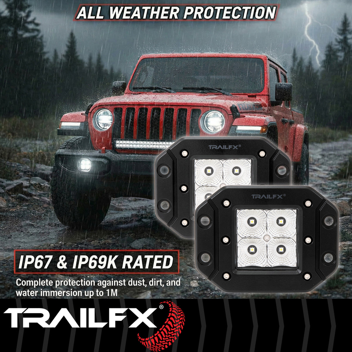 TrailFX Driving Light - 3 Inch Square, 20 Watt Blubs Amp Draw 1.2 AMP At 12 Volts (2X2FMF2)