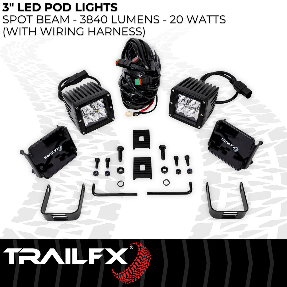 TrailFX Driving Light - 3 Inch Square, 20 Watt Blubs Amp Draw 1.2 AMP At 12 Volts (2X2S2)