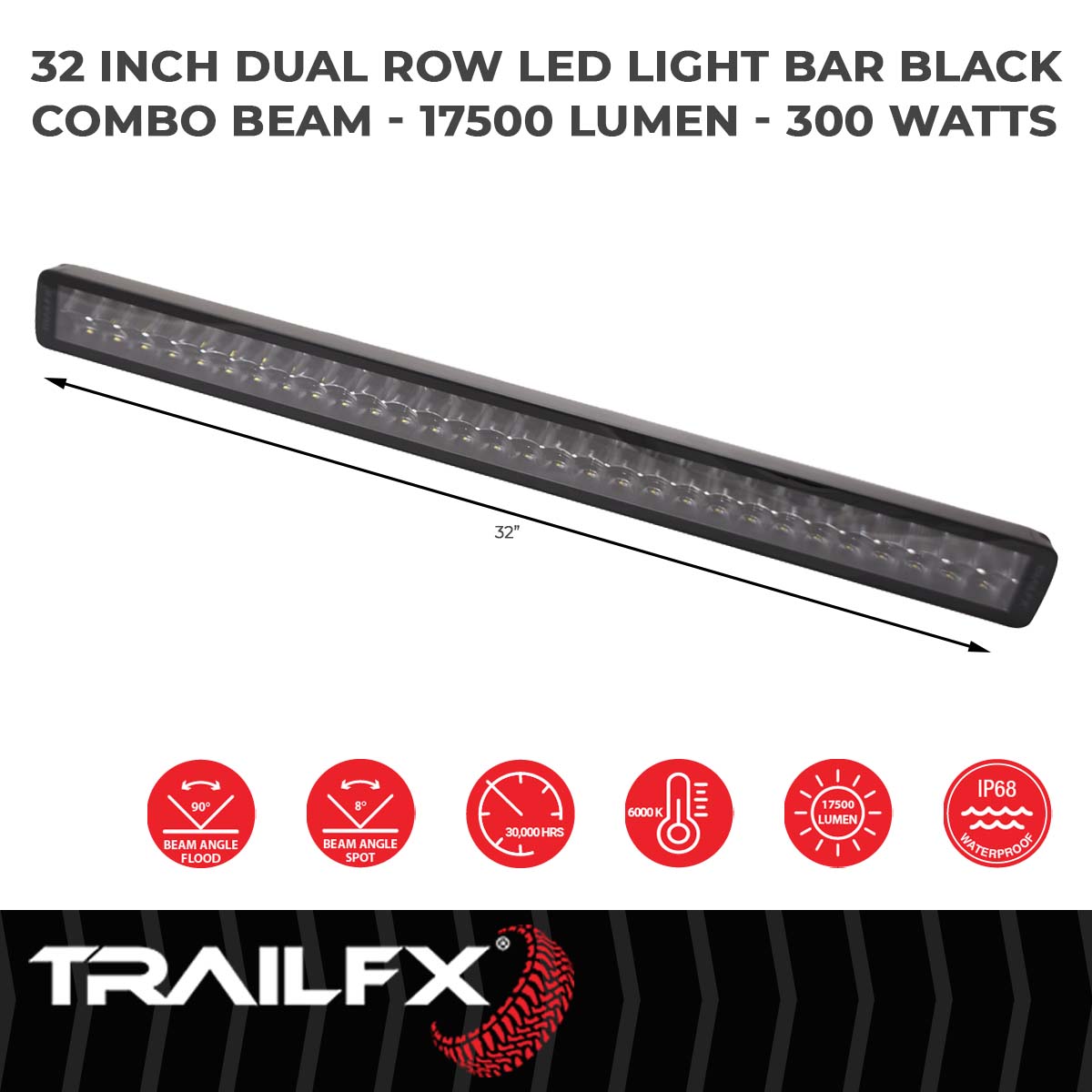 TrailFX Light Bar - 8 Degree Spot/ 90 Degree Flood Beam Combination, 17500 Raw/ (30DRSCMB)