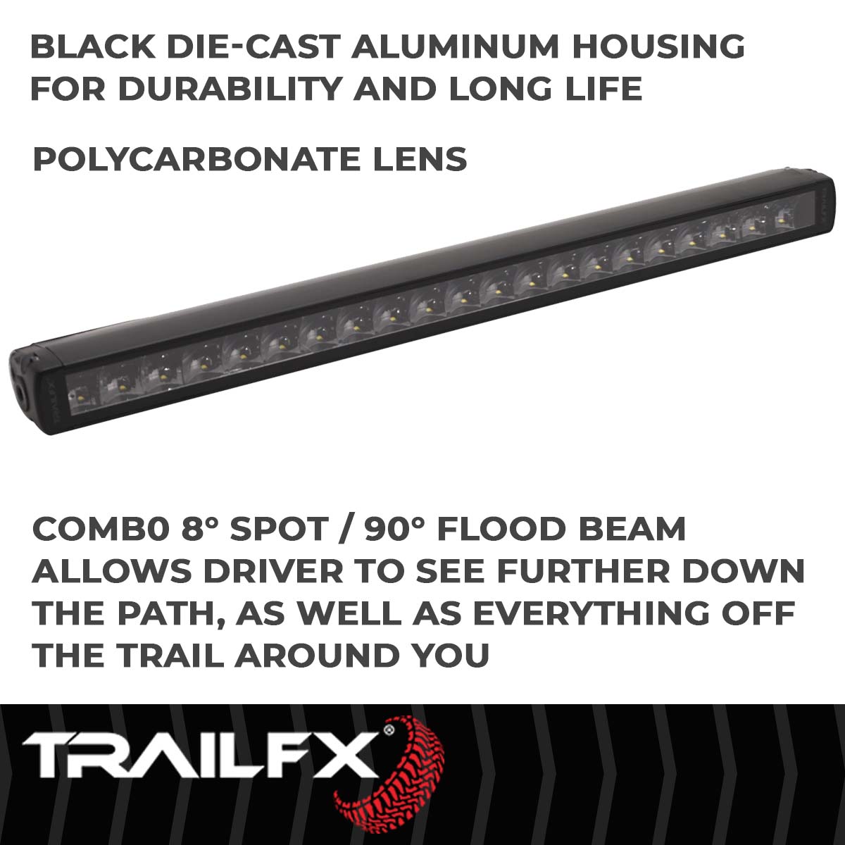 TrailFX Light Bar - 8 Degree Spot/ 90 Degree Flood Beam Combination, 13860 Raw/ (30SRSCMB)