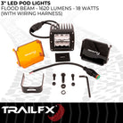 TrailFX Driving Light - 3 Inch Square, 18 Watt Blubs Amp Draw 1.4 AMP At 12 Volts (3X2F1)