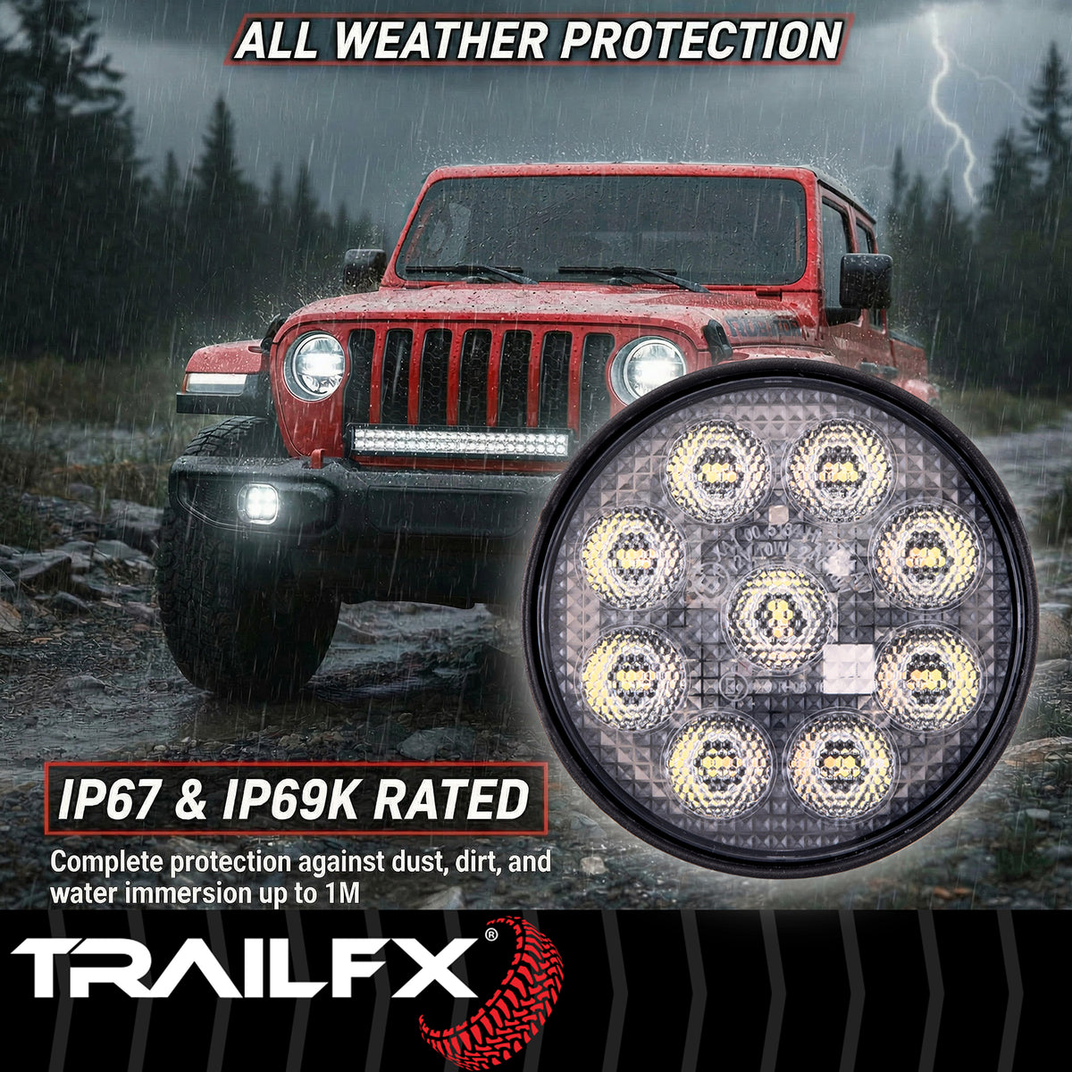 TrailFX Work Light - White Light with Amber Flashing Option, Pedestal Mount, 45 (4RNDWLAMF1)